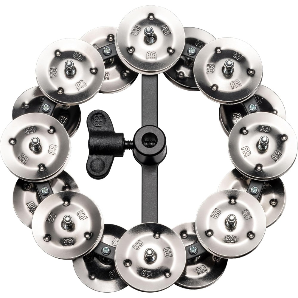 MEINL HTHH2BK HiHat Tambourine Black - TAMBURELLO PER CHARLESTON CON DOPPIA FILA DI PIATTINI IN ACCIAIO