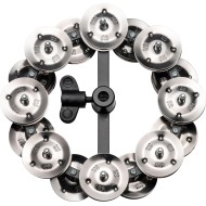 MEINL HTHH2BK HiHat Tambourine Black - TAMBURELLO PER CHARLESTON CON DOPPIA FILA DI PIATTINI IN ACCIAIO