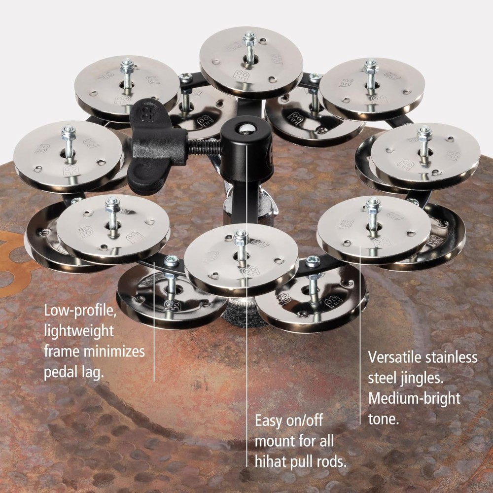 MEINL HTHH2BK HiHat Tambourine Black - TAMBURELLO PER CHARLESTON CON DOPPIA FILA DI PIATTINI IN ACCIAIO