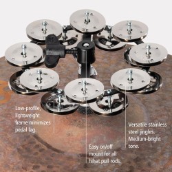 MEINL HTHH2BK HiHat Tambourine Black - TAMBURELLO PER CHARLESTON CON DOPPIA FILA DI PIATTINI IN ACCIAIO