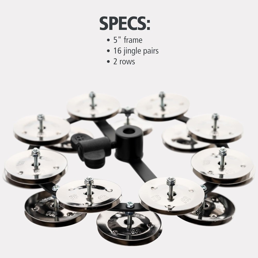 MEINL HTHH2BK HiHat Tambourine Black - TAMBURELLO PER CHARLESTON CON DOPPIA FILA DI PIATTINI IN ACCIAIO
