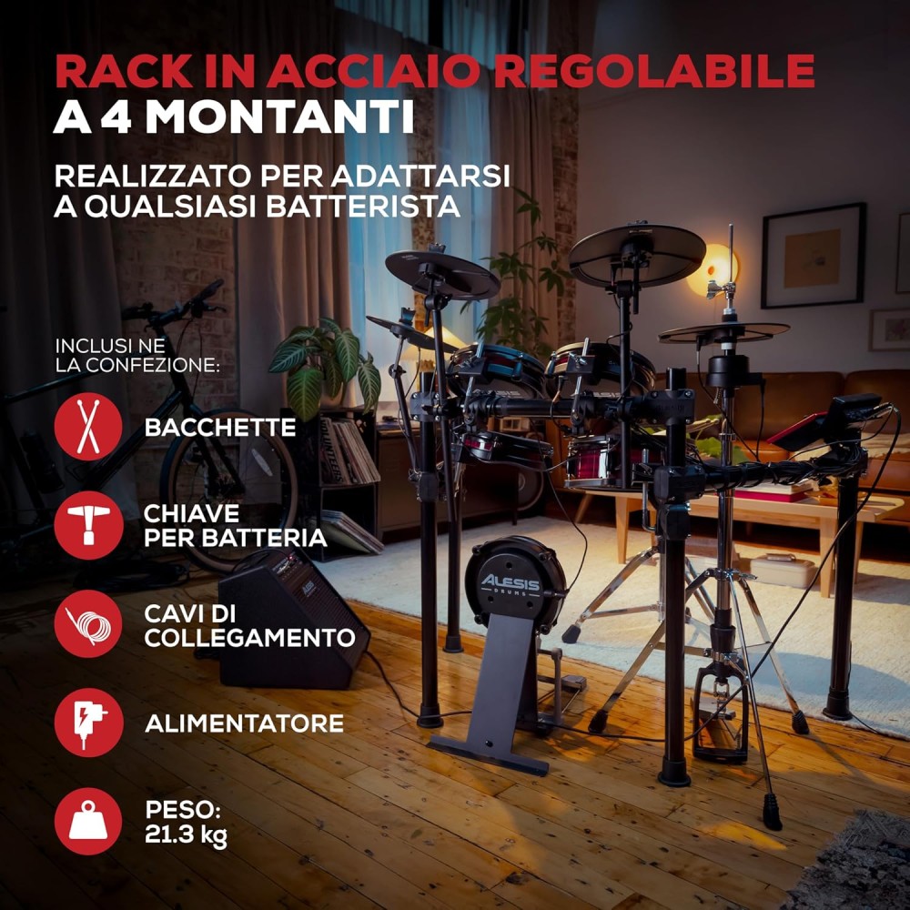 ALESIS Nitro Ultimate Kit - BATTERIA ELETTRONICA PROFESSIONALE A 9 PEZZI CON PAD CON PELLI MESH E BLUETOOTH