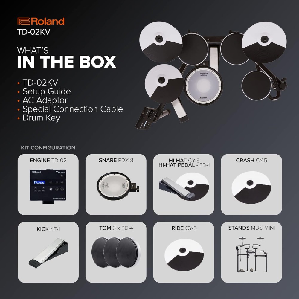 ROLAND TD 02KV V Drum Set - KIT BATTERIA ELETTRONICA 5 PEZZI