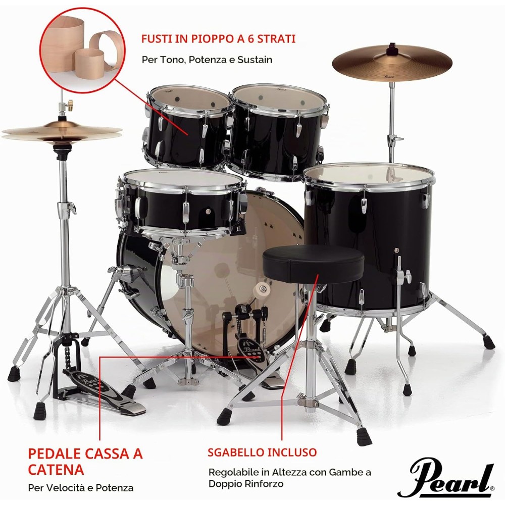 PEARL RS525SC/C31 Roadshow 22" Jet Black - BATTERIA ACUSTICA 5 PEZZI CON PIATTI SABIAN E SGABELLO