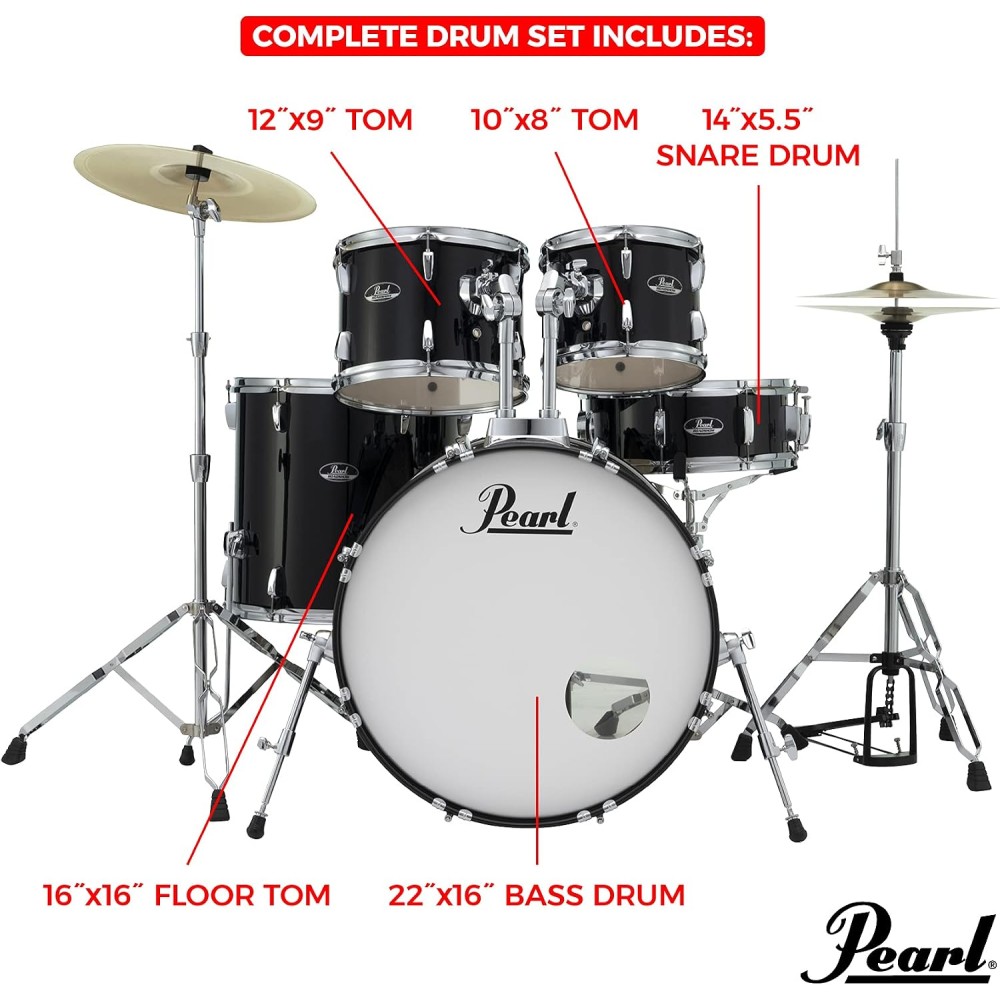 PEARL RS525SC/C31 Roadshow 22" Jet Black - BATTERIA ACUSTICA 5 PEZZI CON PIATTI SABIAN E SGABELLO