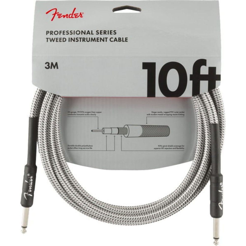 FENDER Professional Series Instrument Cable Straight/Straight 10 FT WHT TWD - CAVO AUDIO JACK PER STRUMENTI 3 MT