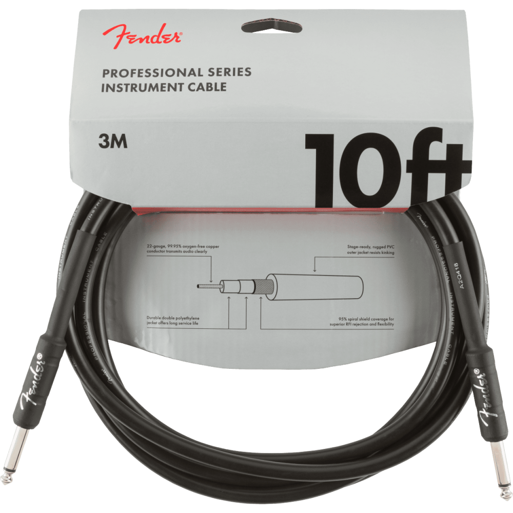 FENDER 10 FT PROFESSIONAL SERIES INSTRUMENT CABLE BLACK - JACK 3 MT COLOR NERO
