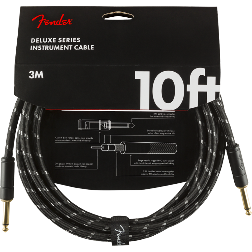 FENDER 10 FT DELUXE SERIES INSTRUMENT CABLE BLACK TWEED - CAVO JACK JACK IN TWEED NERO DA 3 MT.