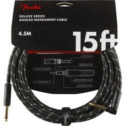 FENDER Deluxe Series Instrument Cable Straight Angle 15' Black Tweed CAVO JACK PER CHITARRA AD ANGOLO 4,5 MT.