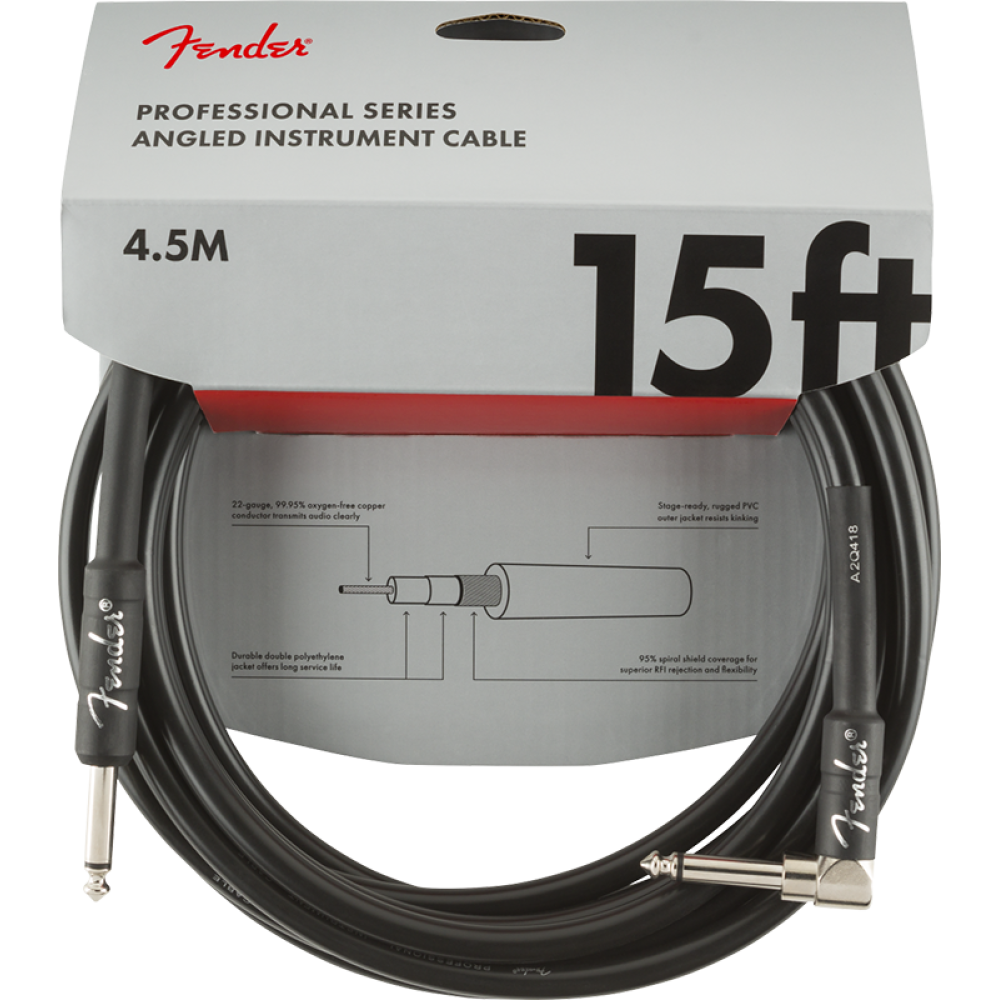 FENDER 15 FT PROFESSIONAL SERIES INSTRUMENT CABLE BLACK