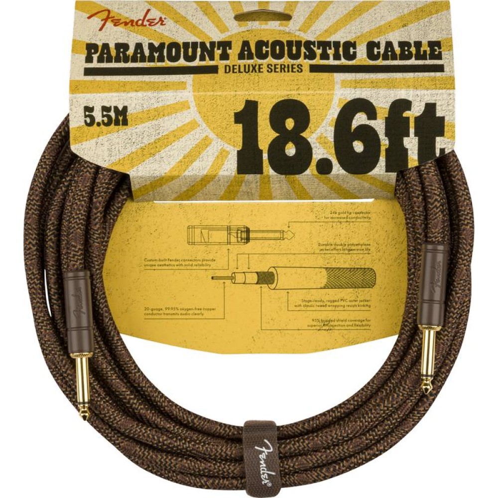 FENDER Paramount 18.6' Acoustic Instrument Cable Brown - CAVO PER CHITARRA ACUSTICA JACK 6,35MM - JACK 6,35MM MARRONE DA 5,5MT