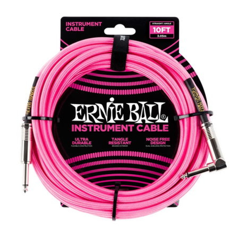 ERNIE BALL 6078 Braided Cable 10' Neon Pink - CAVO AUDIO PER STRUMENTI JACK DRITTO 6,35MM / JACK ANGOLATO 6,35 MM 3,05 METRI