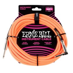 ERNIE BALL 6079 Braided Cable 10' Neon Orange - CAVO AUDIO PER STRUMENTI JACK DRITTO 6,35MM / JACK ANGOLATO 6,35MM 3,05 METRI