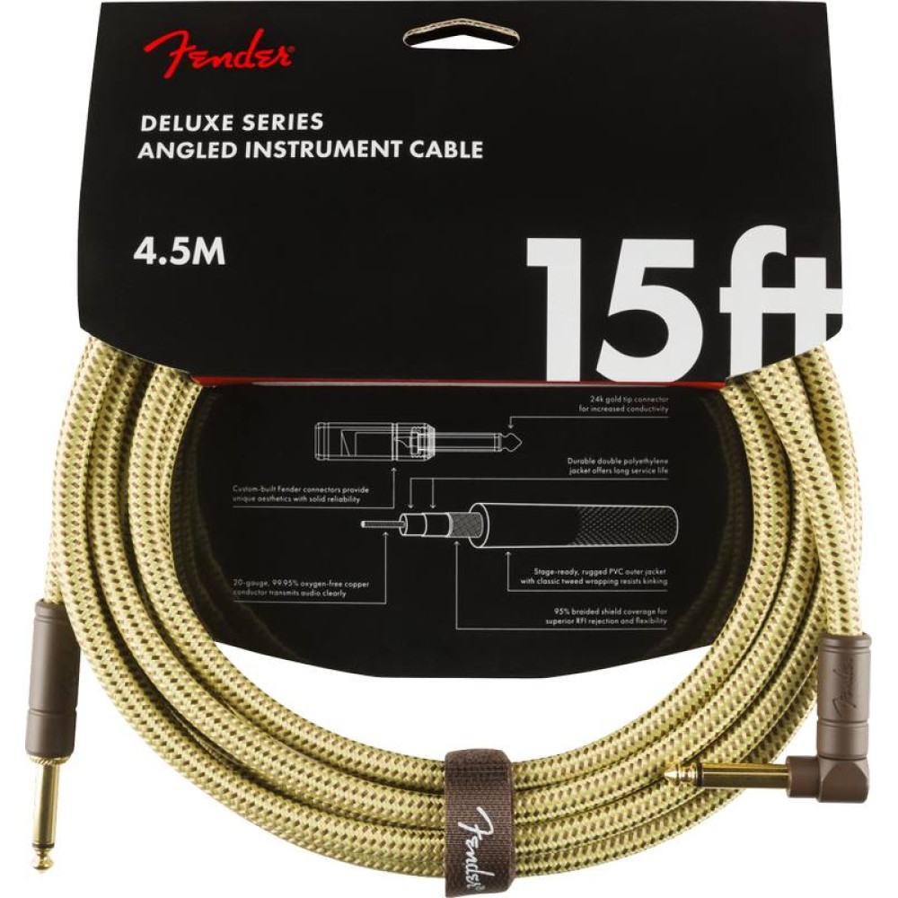 FENDER Deluxe Series Instrument Cable Straight Angled 3m Tweed - CAVO AUDIO PER STRUMENTI JACK DRITTO 6,3MM E JACK ANGOLATO 6,3MM 3MT