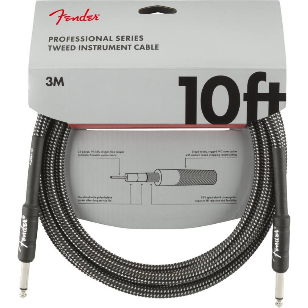 FENDER Professional Series Instrument Cable Straight/Straight 3m Gray Tweed - CAVO AUDIO PER STRUMENTI JACK DRITTO 6,3MM E JACK DRITTO 6,3MM 3MT