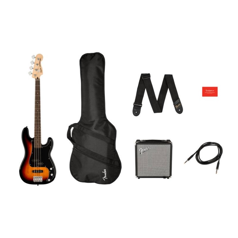 FENDER SQUIER AFFINITY SERIES PRECISION BASS PJ PACK LRL 3TS R15 - KIT BASSO ELETTRICO SUNBURST COMPLETO DI AMPLIFICATORE 15 WATT E ACCESSORI