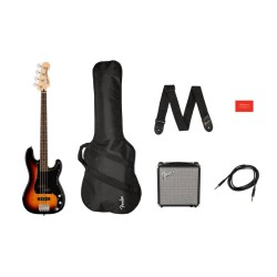 FENDER SQUIER AFFINITY SERIES PRECISION BASS PJ PACK LRL 3TS R15 - KIT BASSO ELETTRICO SUNBURST COMPLETO DI AMPLIFICATORE 15 WATT E ACCESSORI