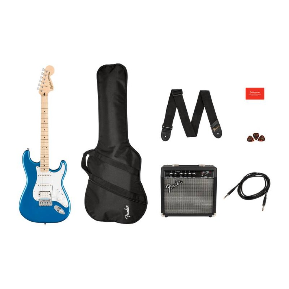 FENDER SQUIER AFFINITY SERIES STRATOCASTER HSS MN LPB PACK - KIT CHITARRA ELETTRICA COLOR LAKE PLACID BLUE COMPLETO DI AMPLIFICATORE 15 WATT E ACCESSORI