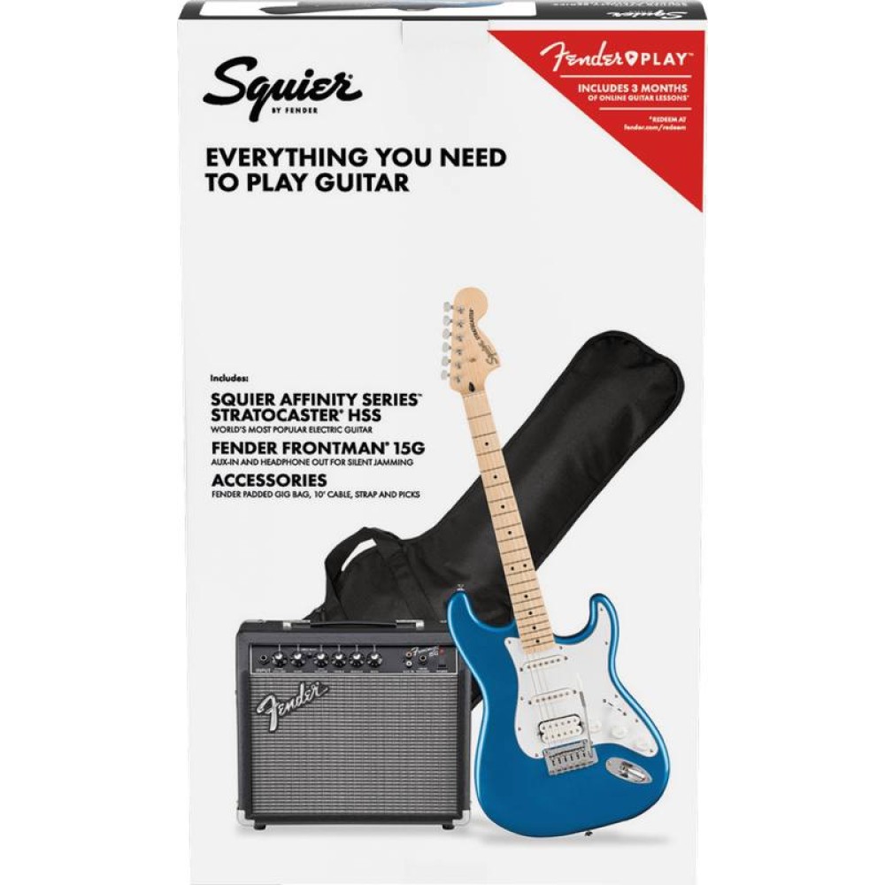 FENDER SQUIER AFFINITY SERIES STRATOCASTER HSS MN LPB PACK - KIT CHITARRA ELETTRICA COLOR LAKE PLACID BLUE COMPLETO DI AMPLIFICATORE 15 WATT E ACCESSORI