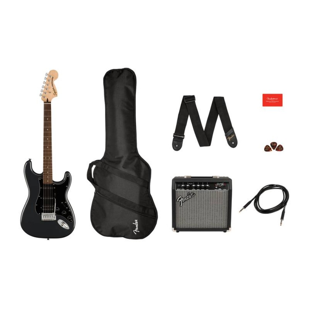 FENDER SQUIER AFFINITY SERIES STRATOCASTER HSS LRL CFM PACK - KIT CHITARRA ELETTRICA COLOR CHARCOAL FROST METALLIC CON AMPLIFICATORE 15 WATT E ACCESSORI