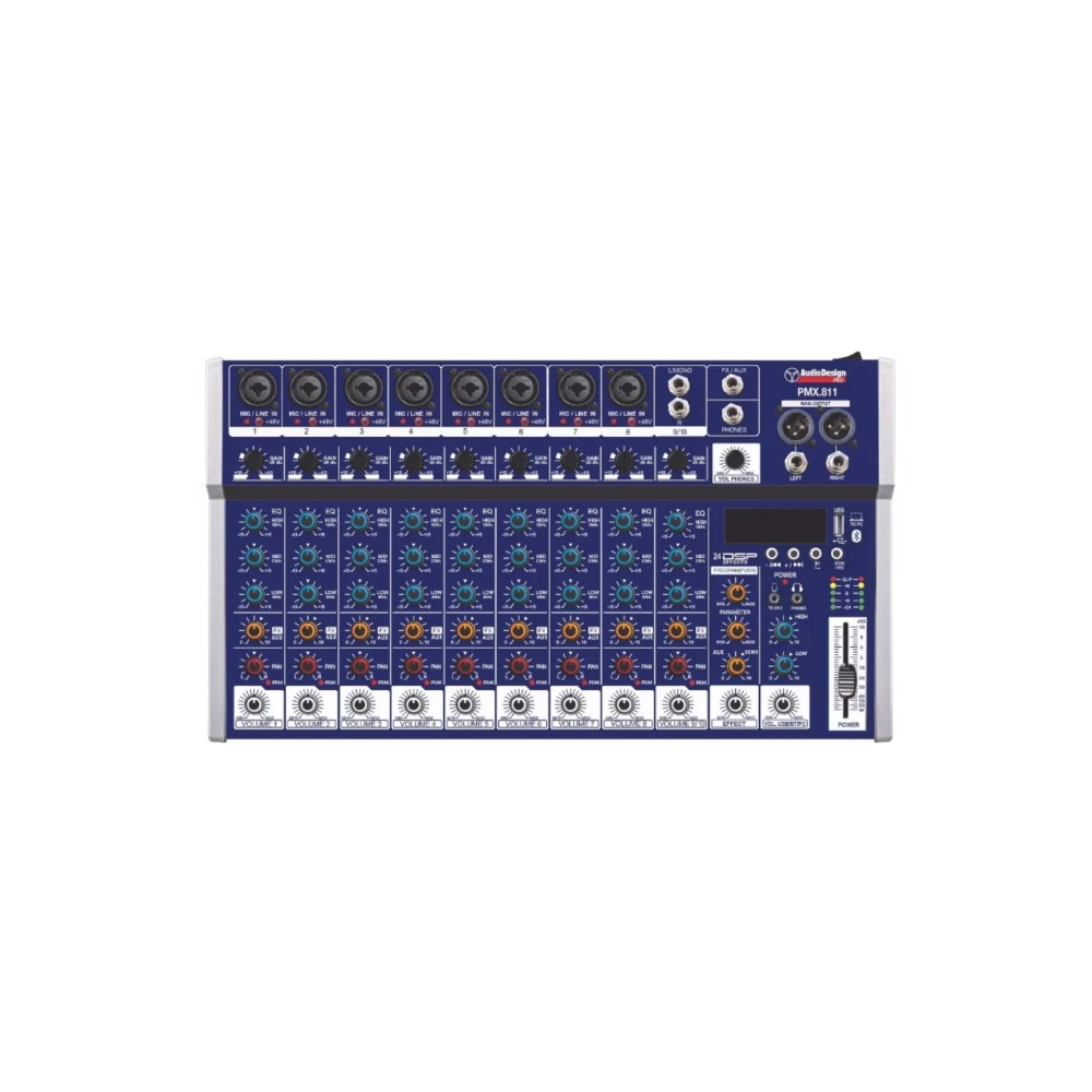 AUDIODESIGN PMX.811 - MIXER ANALOGICO 8+1+1 CON USB E BT E 24 EFFETTI DSP
