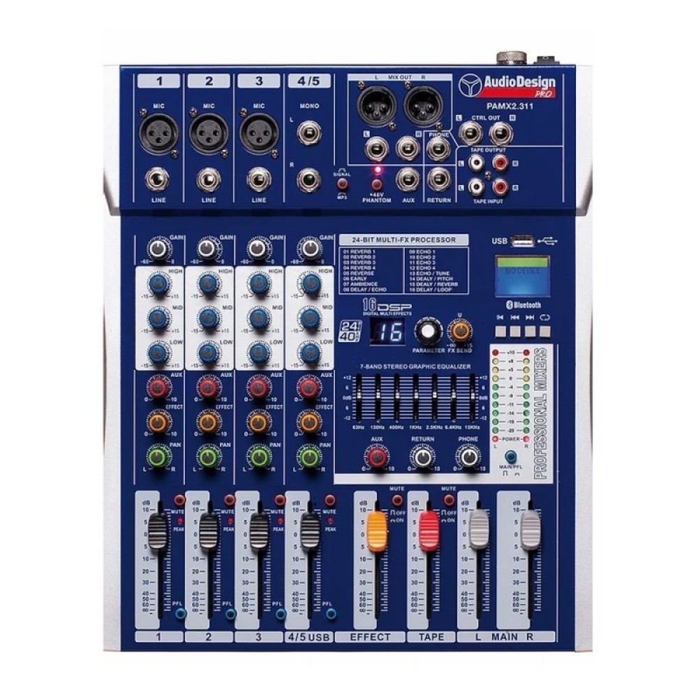 AUDIODESIGN PAMX2.311 - MIXER 5 CANALI CON BT E USB
