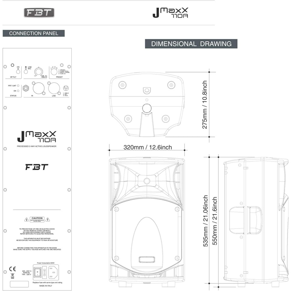FBT JMaxX 110A - CASSA ATTIVA 10" BIAMPLIFICATA 900 WATT