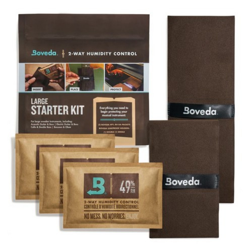BOVEDA Mbvmfk LG Kit Large - 4 Bustine Boveda 49% con 2 Supporti Per Umidificazione Strumenti Acustici