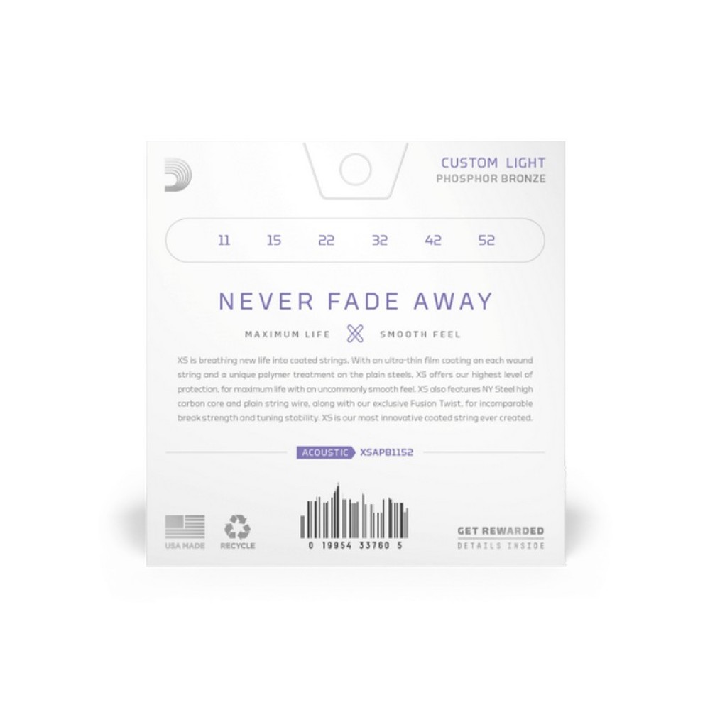 D'ADDARIO XSAPB1152 Custom Light - MUTA CORDE CHITARRA ACUSTICA PHOSPH.BRONZE CUSTOM LIGHT 011/052