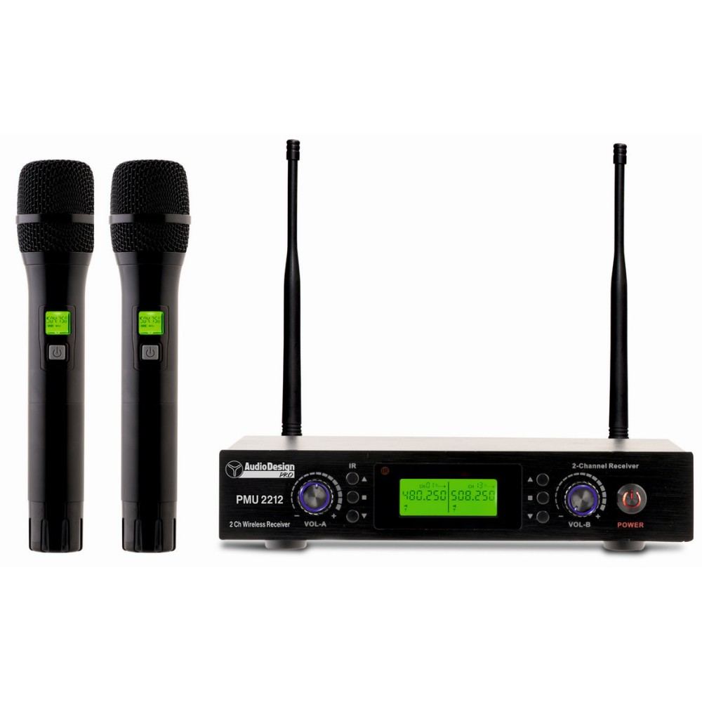 AUDIODESIGN PMU 2212 - RADIOMICROFONO 200 CH. UHF CON 2 MICROFONI A GELATO