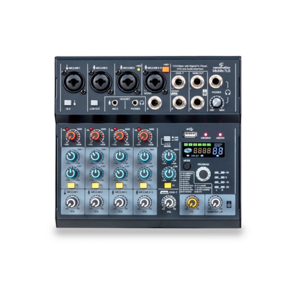 SOUNDSATION Miomix 7 LS - MIXER A 7 CANALI CON EFFETTI DIGITALI, PLAYER, OTG E INTERFACCIA AUDIO