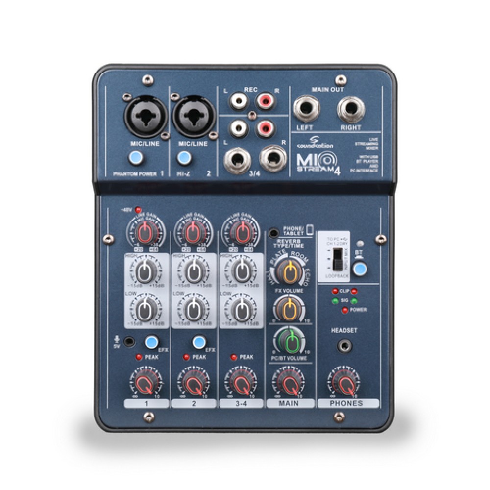 SOUNDSATION Miostream4 - MIXER A 4 CANALI CON OTG, BLUETOOTH E SCHEDA AUDIO
