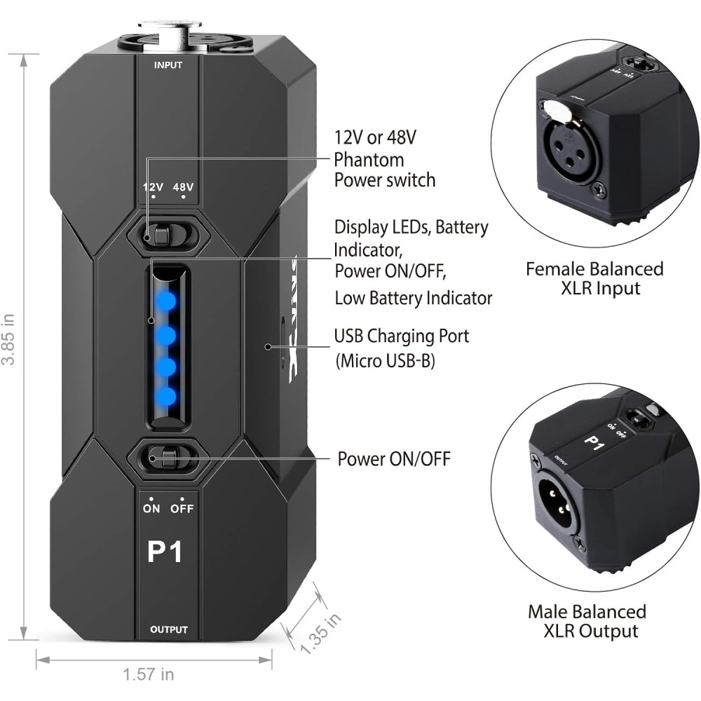 XVIVE P1 Portable Phantom Power Supply - ALIMENTATORE PHANTOM PORTATILE