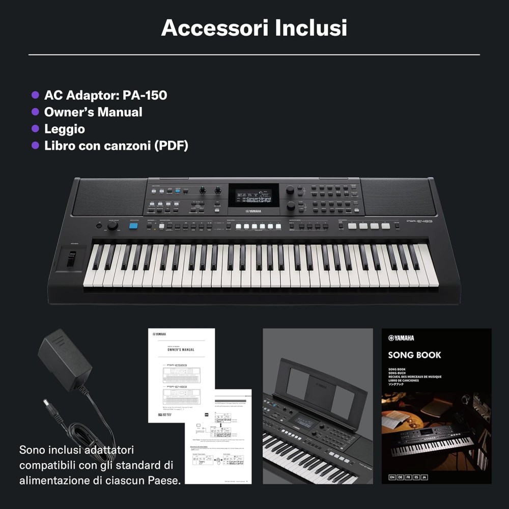 YAMAHA PSR E483 - TASTIERA PORTATILE 61 TASTI DINAMICI