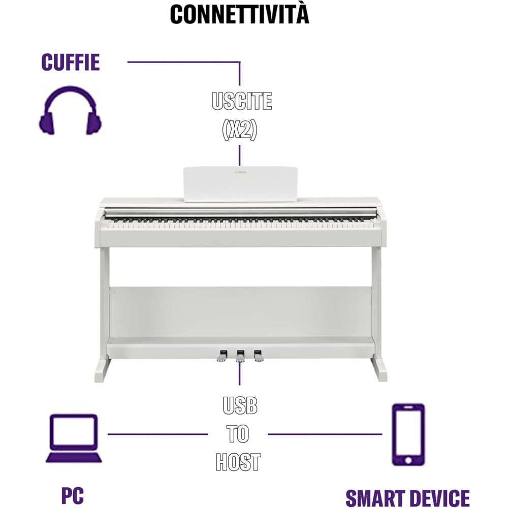 YAMAHA YDP 105 White - PIANOFORTE DIGITALE 88 TASTI BIANCO
