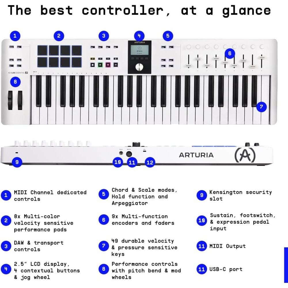 ARTURIA KeyLab Essential 49 Mk3 White - TASTIERA MIDI USB 49 TASTI BIANCA