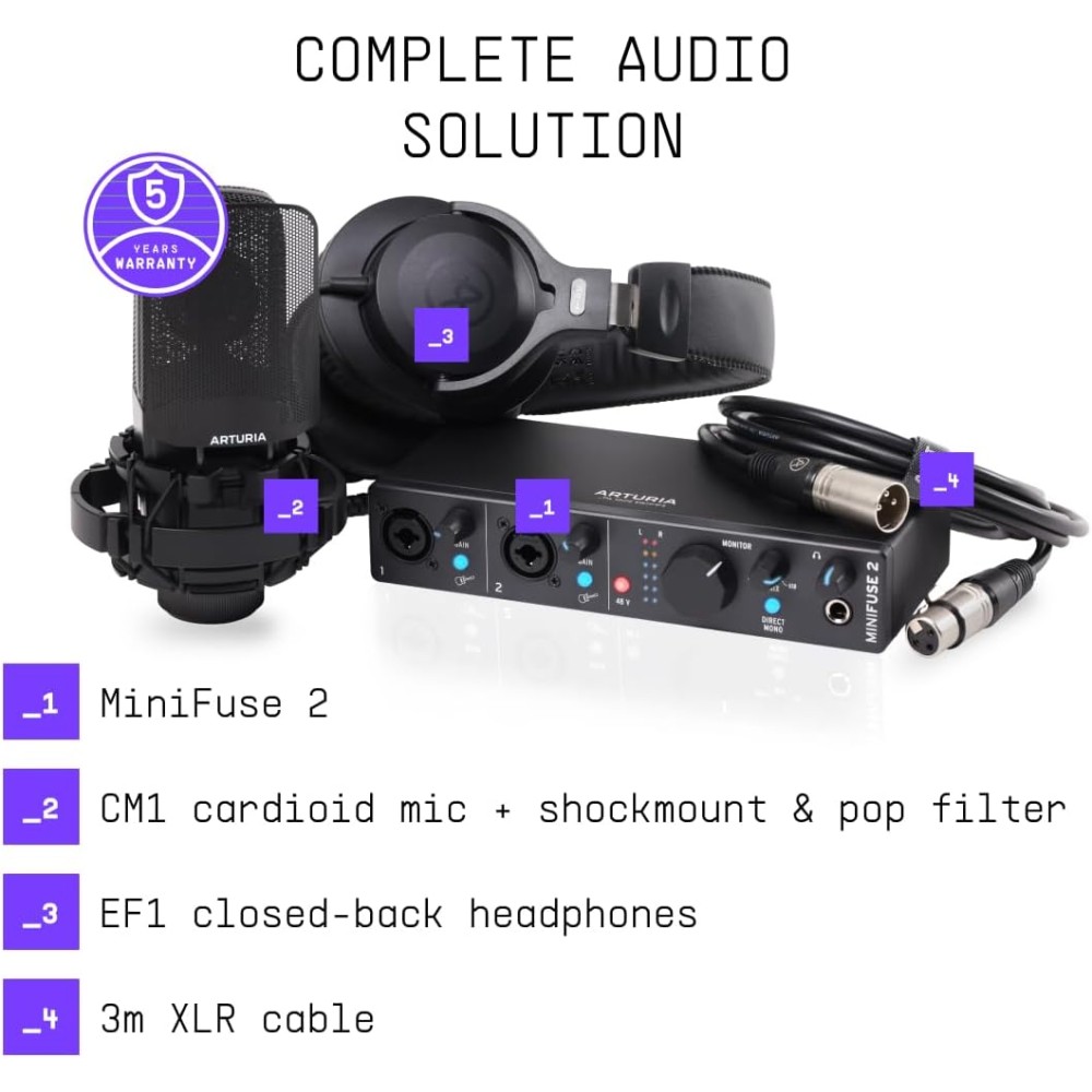ARTURIA MiniFuse Recording Pack Black - BUNDLE CON MINIFUSE 2 CON MICROFONO CUFFIA E CAVI