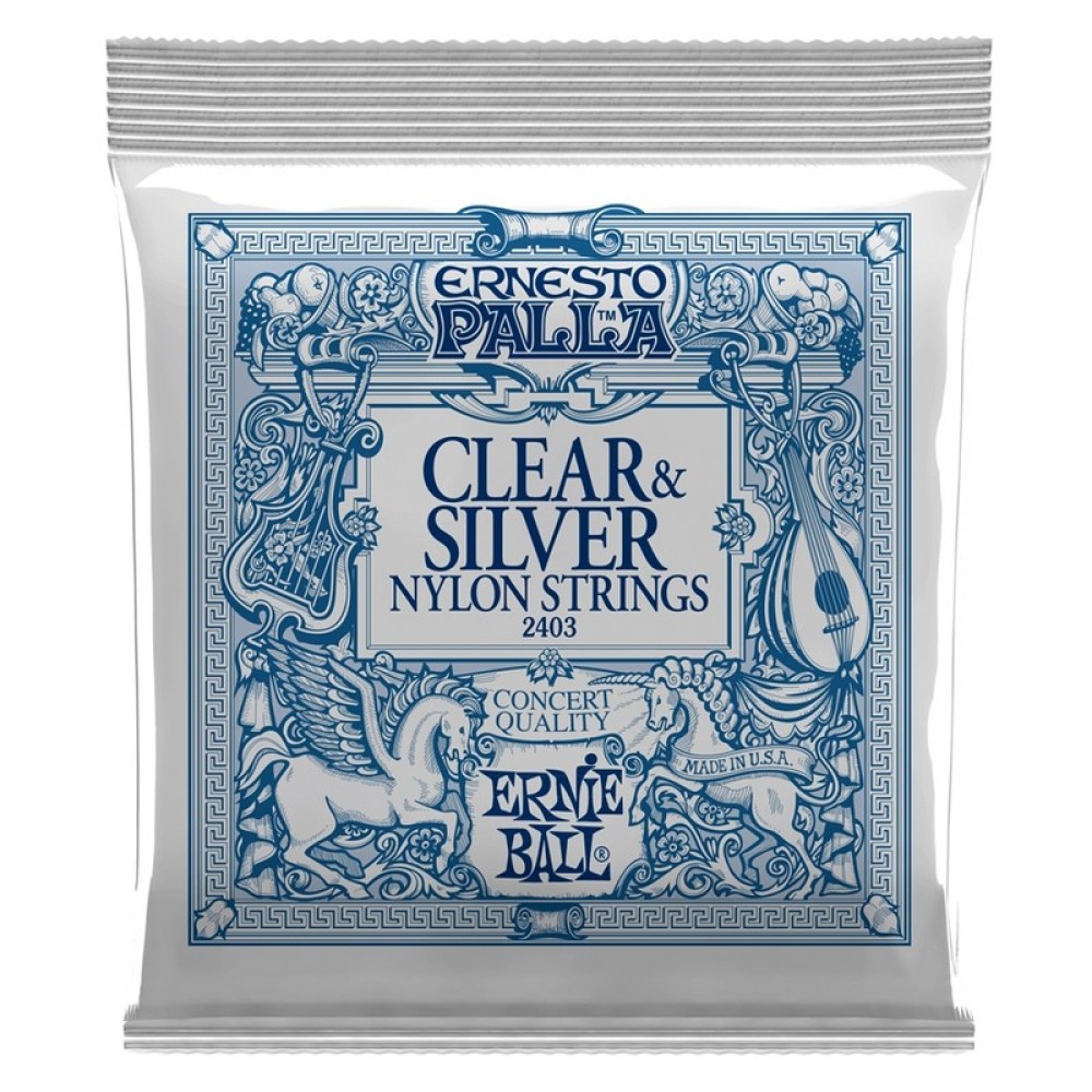 ERNIE BALL 2403 Clear & Silver Nylon String - MUTA CORDE IN NYLON PER CHITARRA CLASSICA SILVER WOUND 028/042