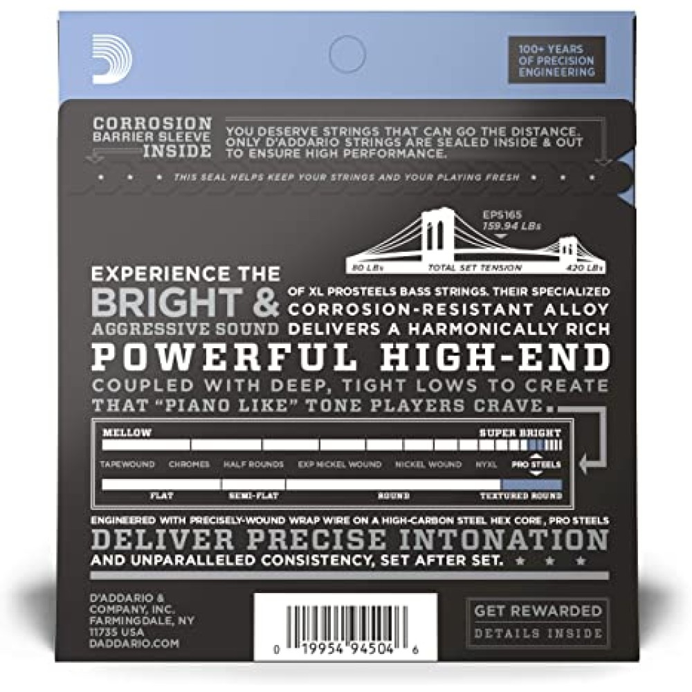 D'ADDARIO EPS165 Custom Light - MUTA PER BASSO ELETTRICO 4 CORDE CUSTOM LIGHT 045/105