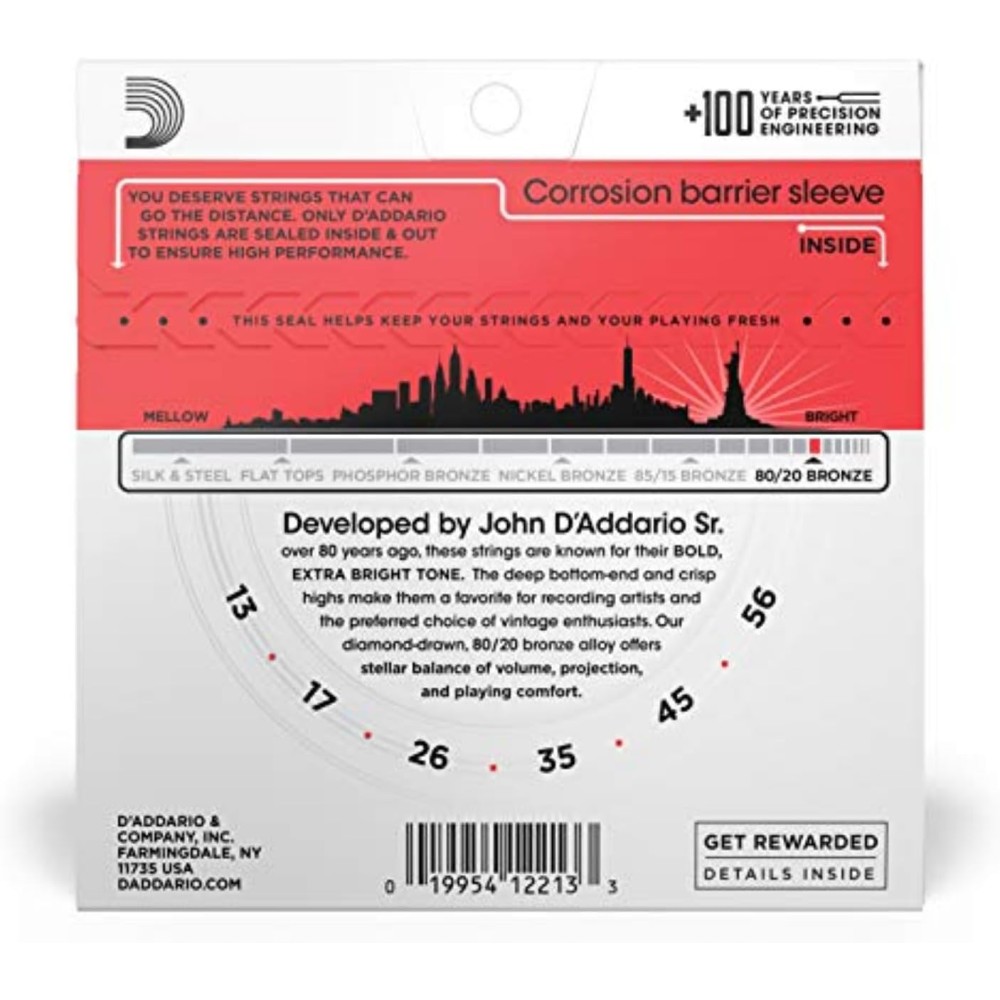 D'ADDARIO EJ12 - CORDIERA PER CHITARRA ACUSTICA 80/20 BRONZE WOUND MEDIUM 013/056