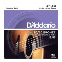 D'ADDARIO EJ13 Bronze - MUTA CORDE PER CHITARRA ACUSTICA 80/20 BRONZE WOUND CUSTOM LIGHT 010/052