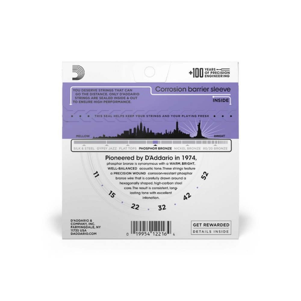 D'ADDARIO EJ26 Phosphor Bronze - MUTA CORDE CHITARRA ACUSTICA BRONZE WOUND CUSTOM LIGHT - 011/052