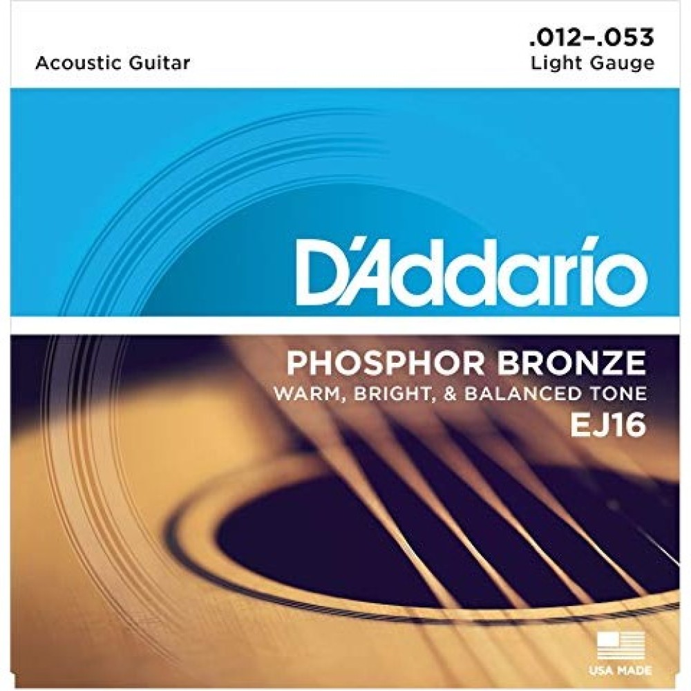 D'ADDARIO EJ16 Phosphor Bronze - MUTA CORDE PER CHITARRA ACUSTICA PHOSPHOR BRONZE WOUND LIGHT 012/053