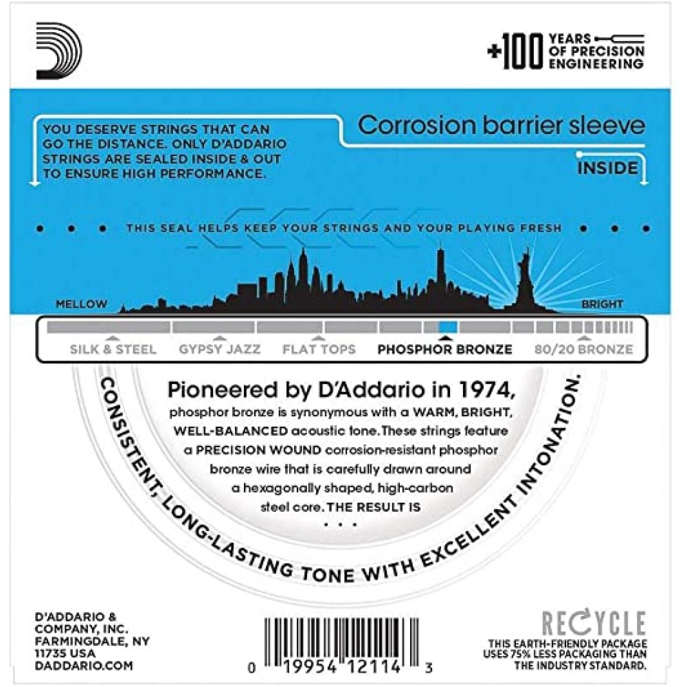 D'ADDARIO EJ16 Phosphor Bronze - MUTA CORDE PER CHITARRA ACUSTICA PHOSPHOR BRONZE WOUND LIGHT 012/053