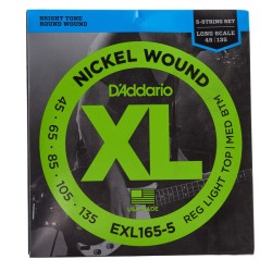 D'ADDARIO EXL165 Custom Light - MUTA CORDE PER BASSO ELETTRICO A SCALA LUNGA NICKEL WOUND 045/105