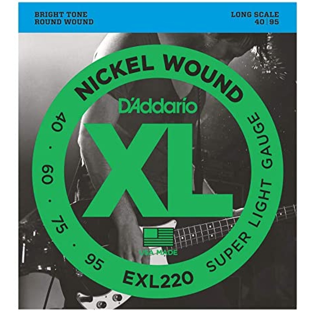D'ADDARIO EXL220 Super Light - MUTA CORDE PER BASSO ELETTRICO A SCALA LUNGA NICKEL WOUND 040 / 095