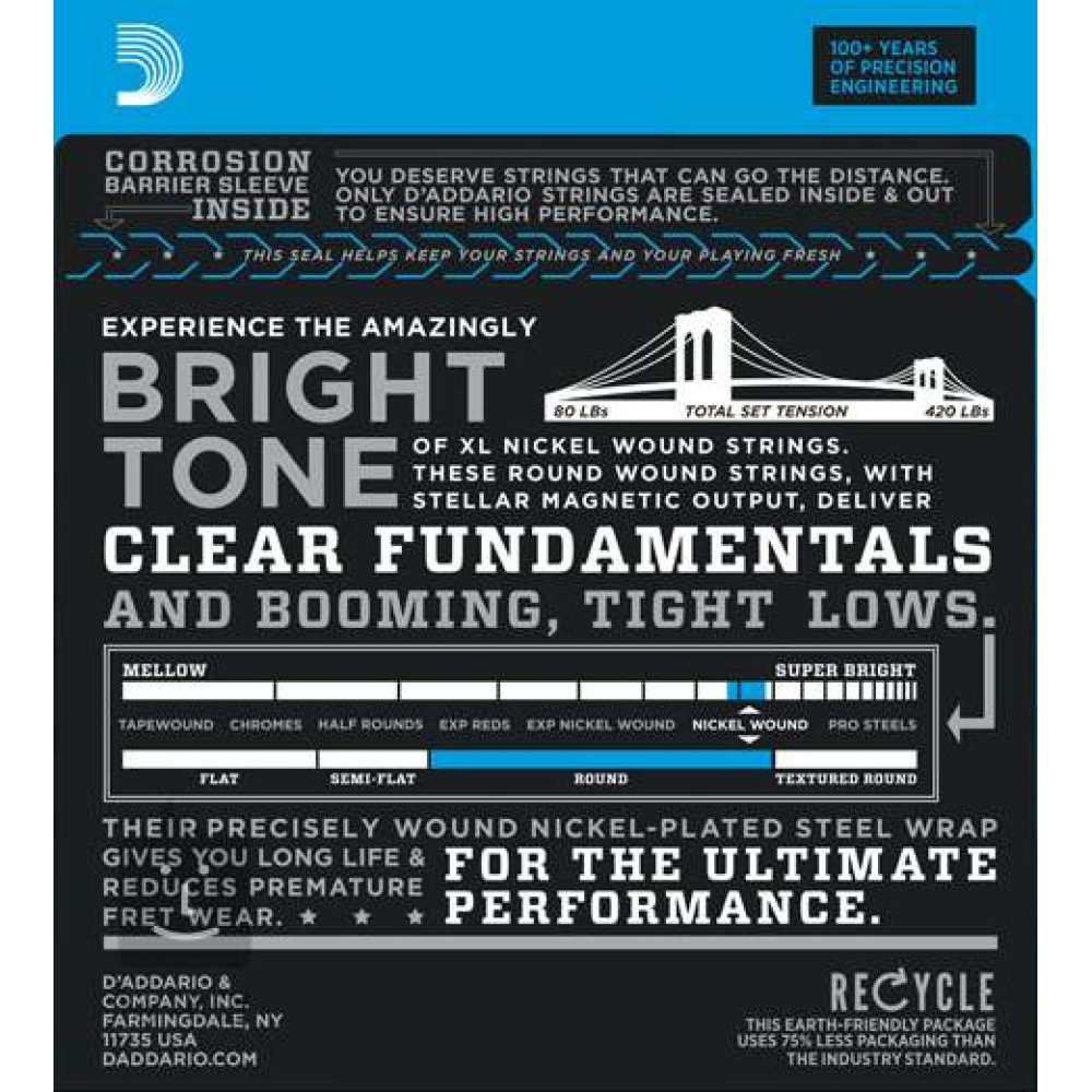 D'ADDARIO EXL170 - MUTA CORDE PER BASSO ELETTRICO A SCALA LUNGA NICKEL WOUND 045 / 100