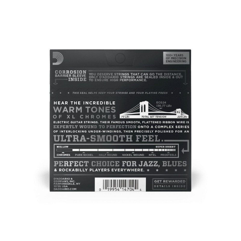 D'ADDARIO ECG24 Chromes Jazz Light - MUTA PER CHITARRA ELETTRICA FLAT WOUND 011/050