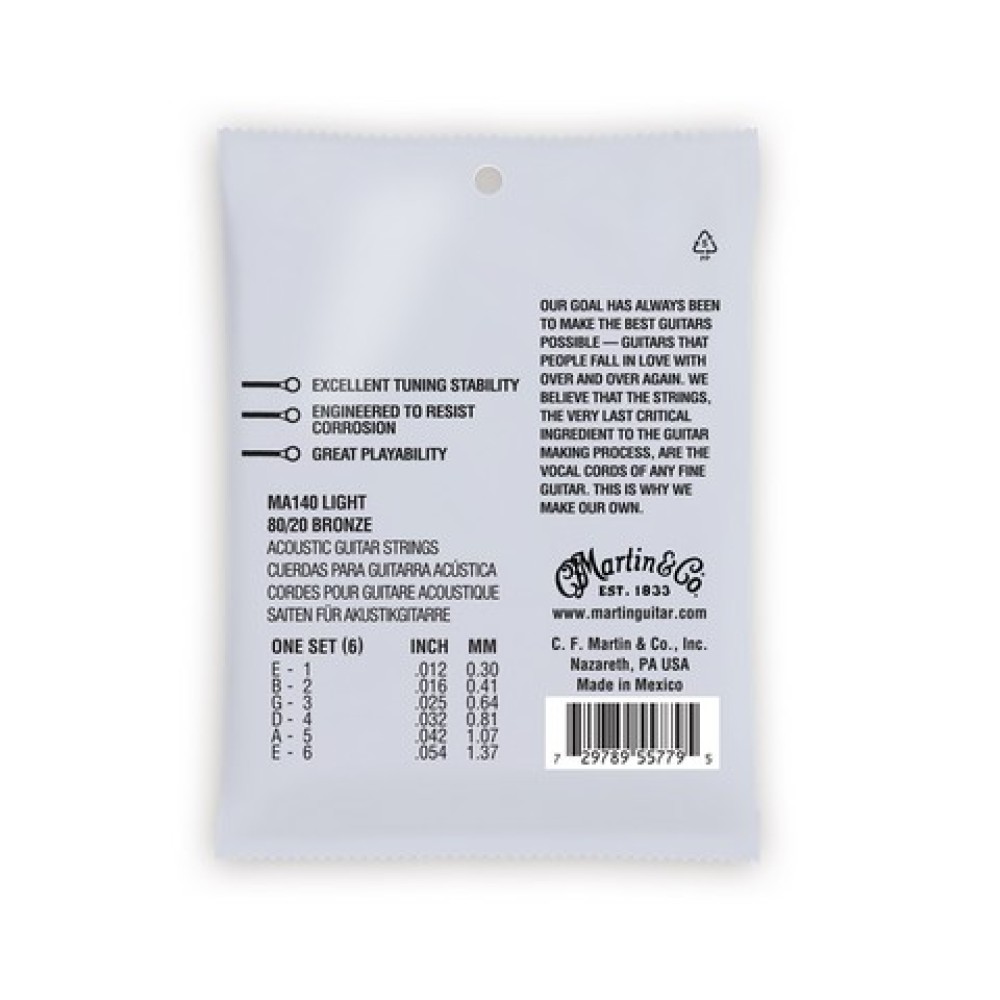MARTIN MA140 Authentic SP 80/20 Bronze Light - MUTA CORDE PER CHITARRA ACUSTICA LIGHT 012/054