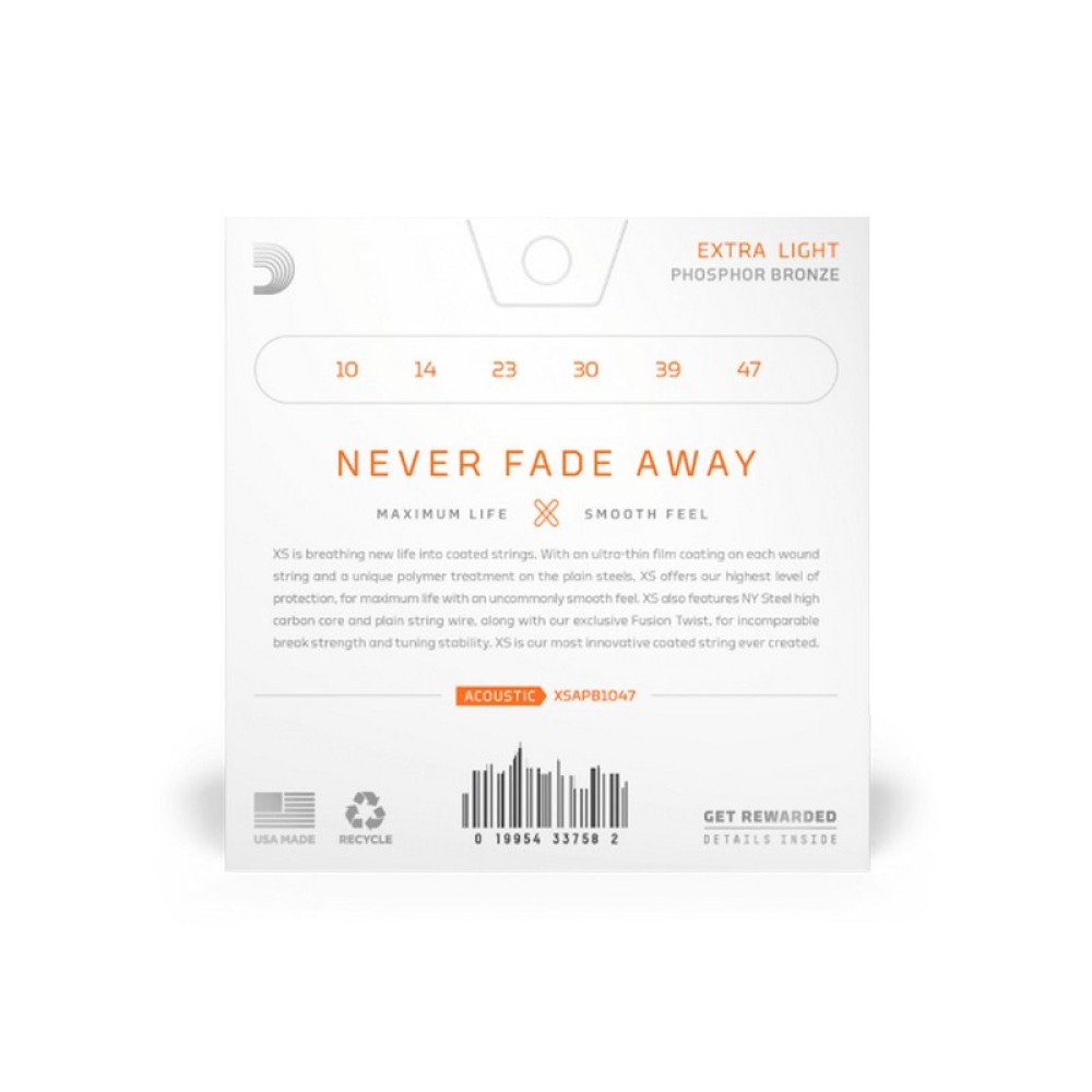 D'ADDARIO XSAPB1047 Extra Light - Muta Corde in fosforo-bronzo, scalatura extra leggera 010-047